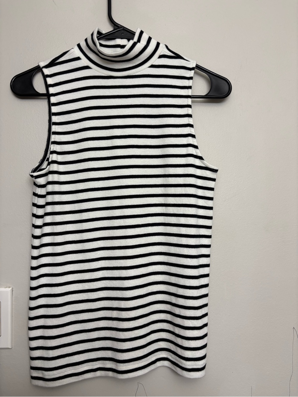 LOFT Black & White Striped Sleeveless Mock Neck Tank